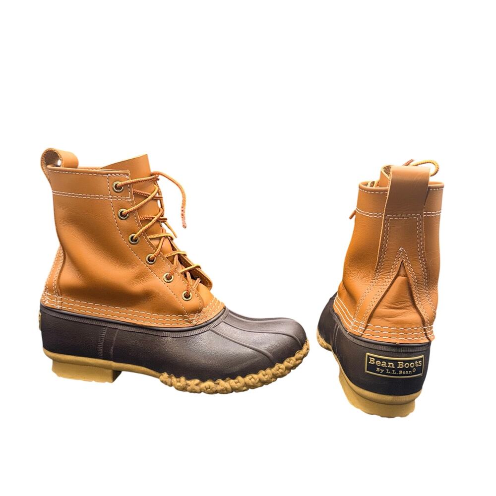 L.L. Bean Bean Boots 8M Tan Brown Leather Duck Boots Made in USA